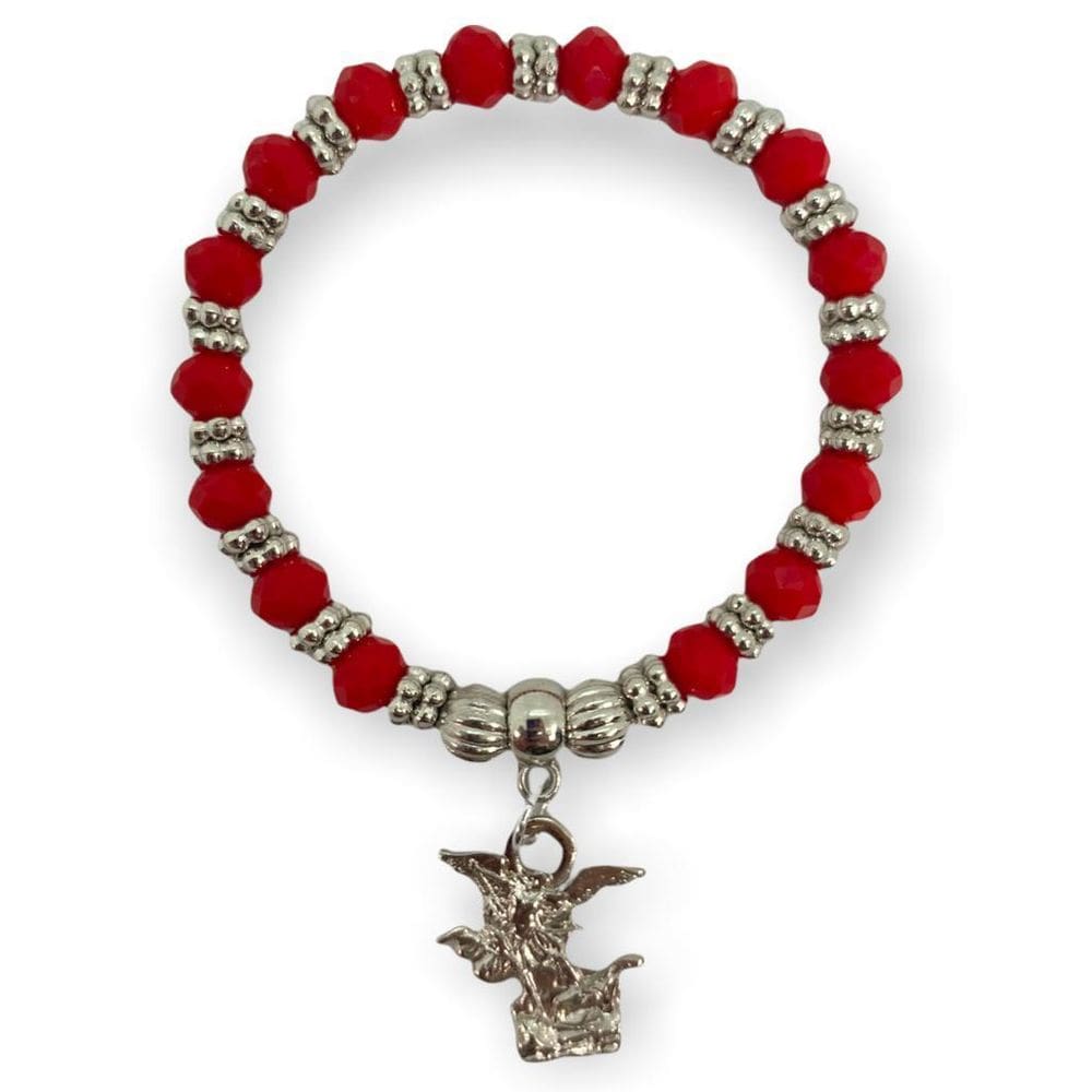Pulseira Sao Miguel Arcanjo Vermelho E Branco Cristal E Sili