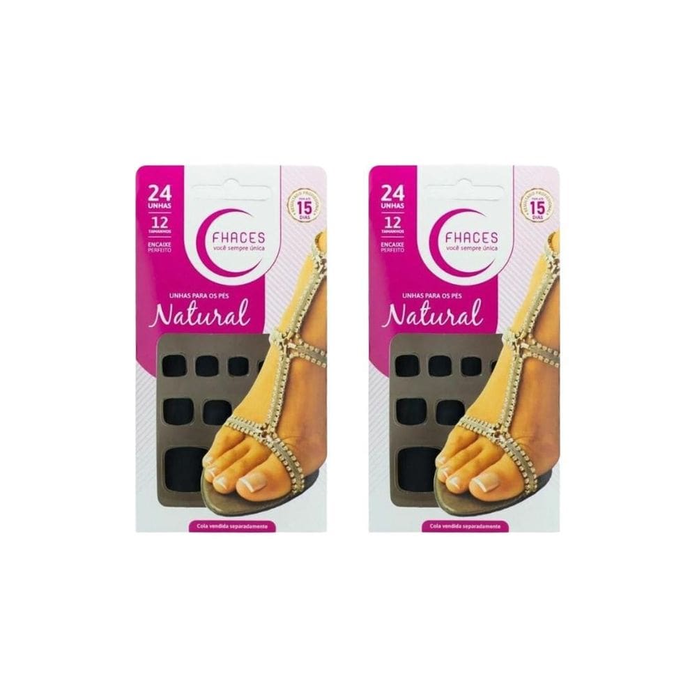 Unhas Postiças Fhaces Pé Color Black Fosco-2Kits C/24Un Cada