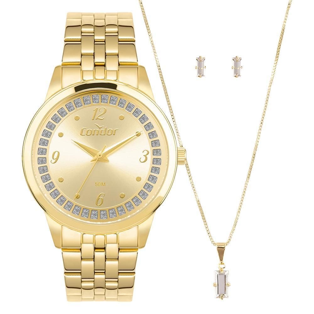 Kit Relógio Condor Feminino Brilho Dourado - CO2035NUD/K4X