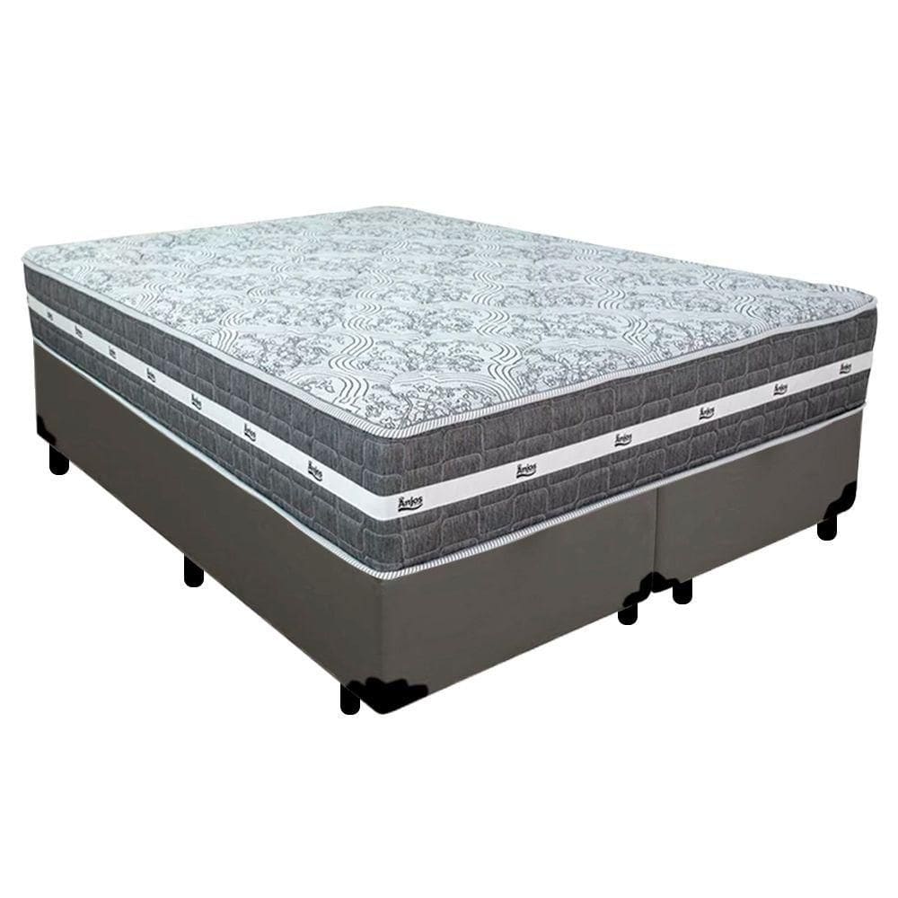 Cama Box Casal Bipartido Sintético + Colchão Anjos Black Graphite Molas Ensacadas 138x188x64cm Cinza