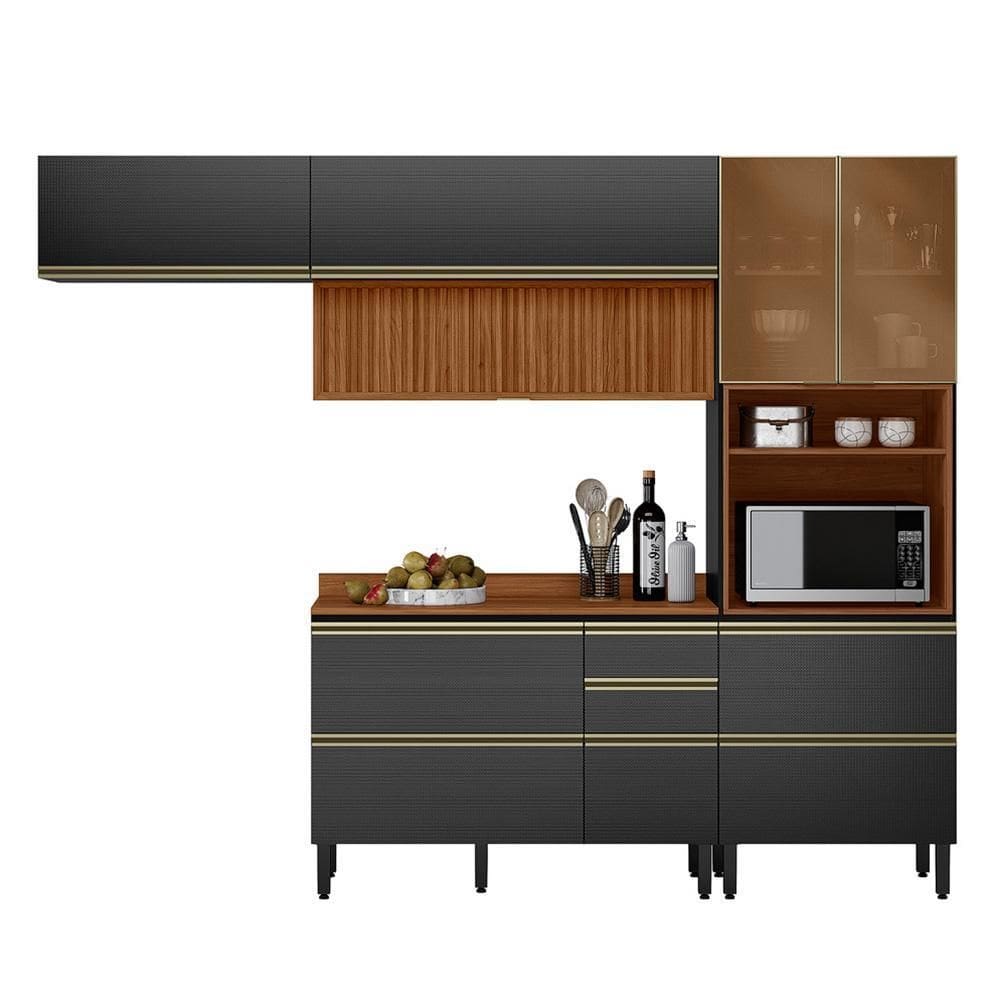 Cozinha Modulada Proença 4 Peças com Aéreo 120cm Ripado - Demartêz