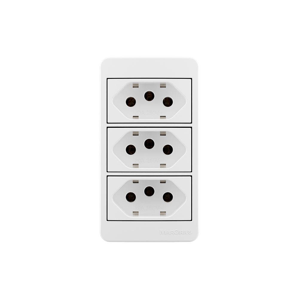 Placa para Condulete Caixa 3/4" com Tomada Tripla MarGirius Sleek 2P+T 20A Branca