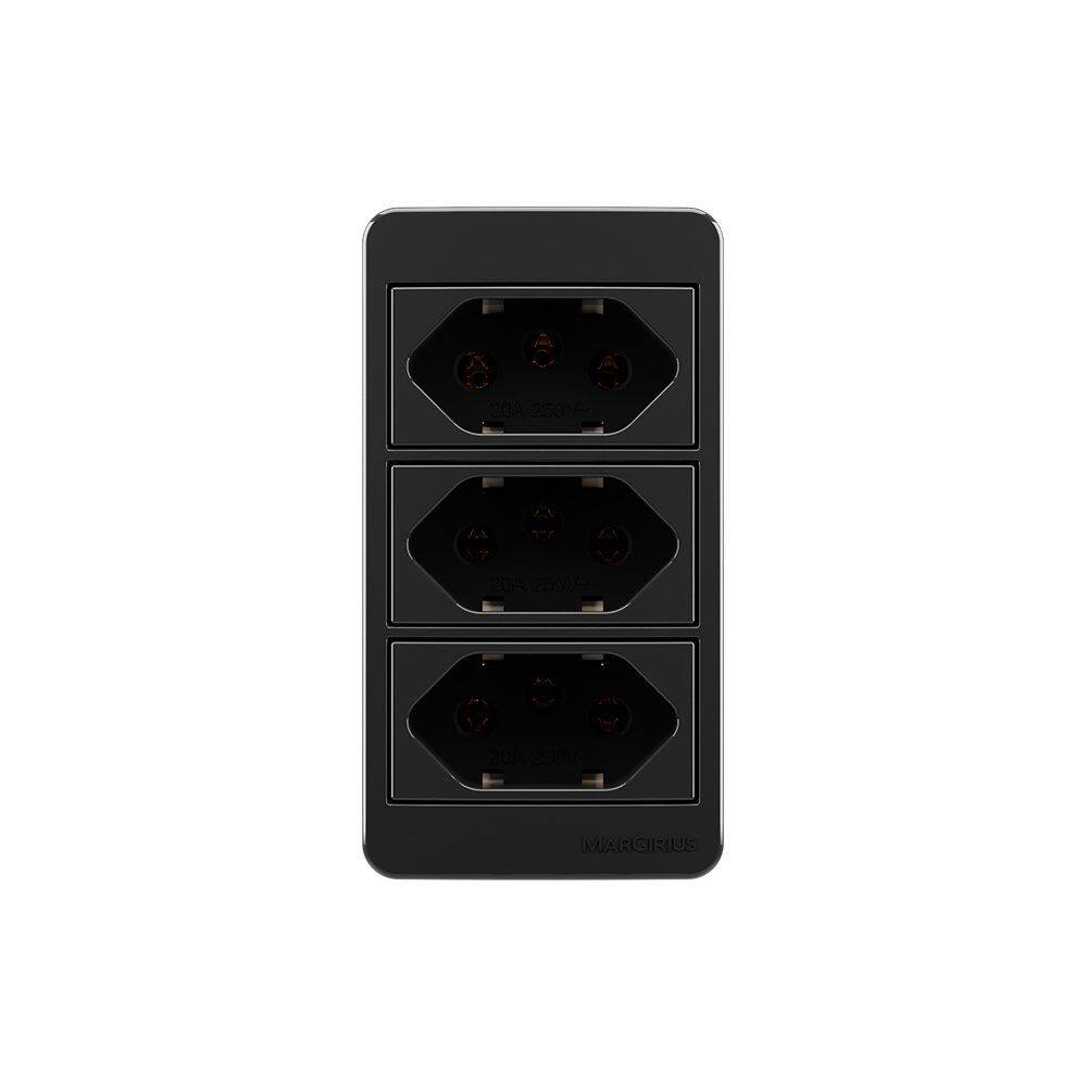 Placa para Condulete Caixa 3/4" com Tomada Tripla MarGirius Sleek 2P+T 20A Preto Ebony
