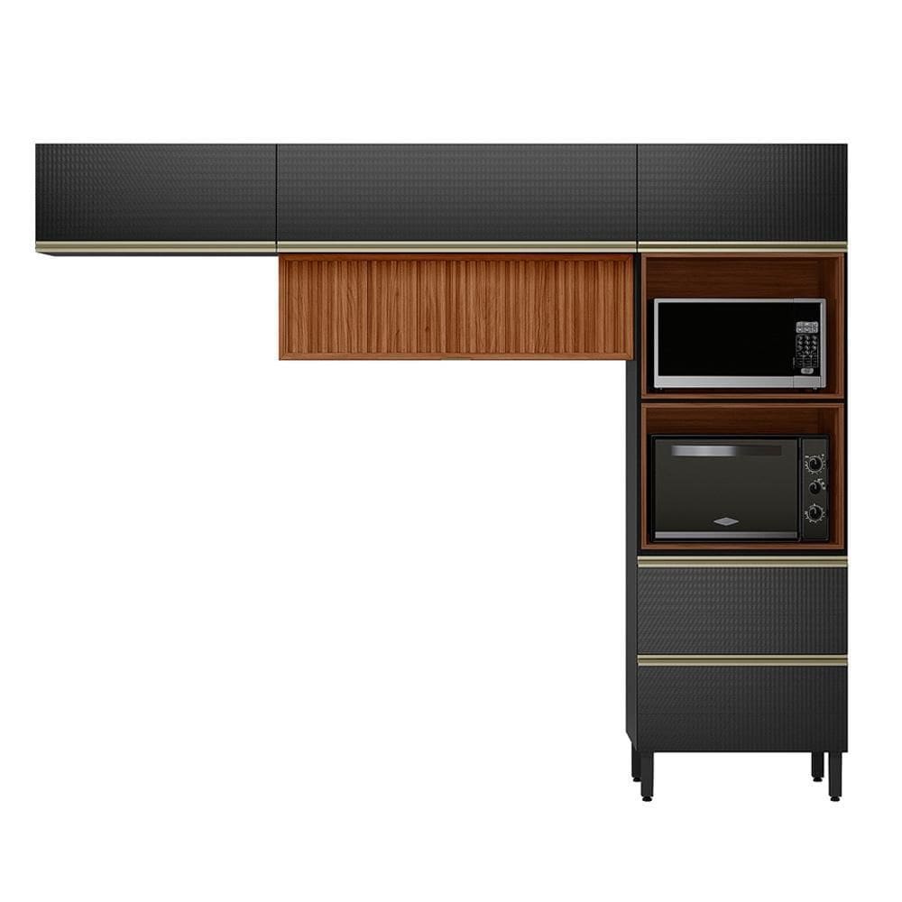 Cozinha Modulada Proença 3 Peças com Torre Quente 2 Fornos e Aéreo 120cm Ripado - Demartêz