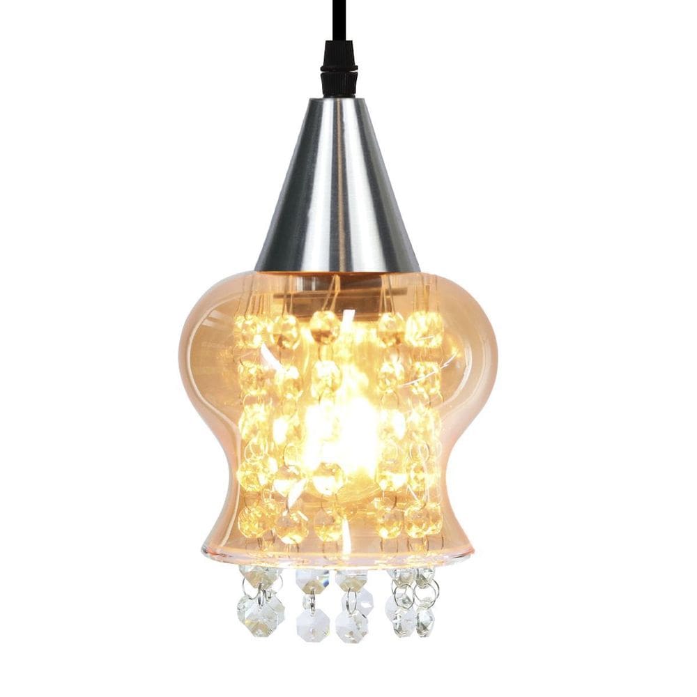 Lustre Pendente Taschibra Cristal Aisha Liso Conhaque Prata
