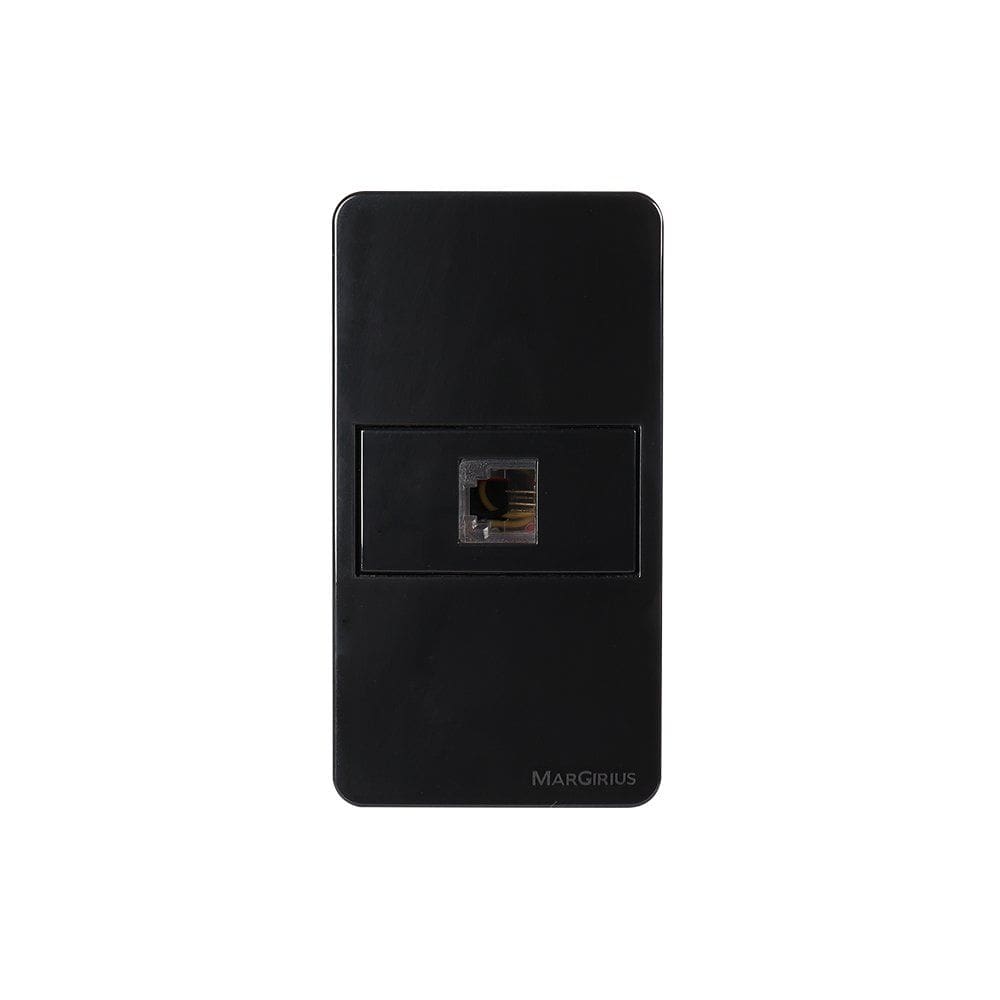 Placa para Condulete Caixa 3/4" com Tomada para Telefone MarGirius Sleek RJ11 4 Fios Preto Ebony