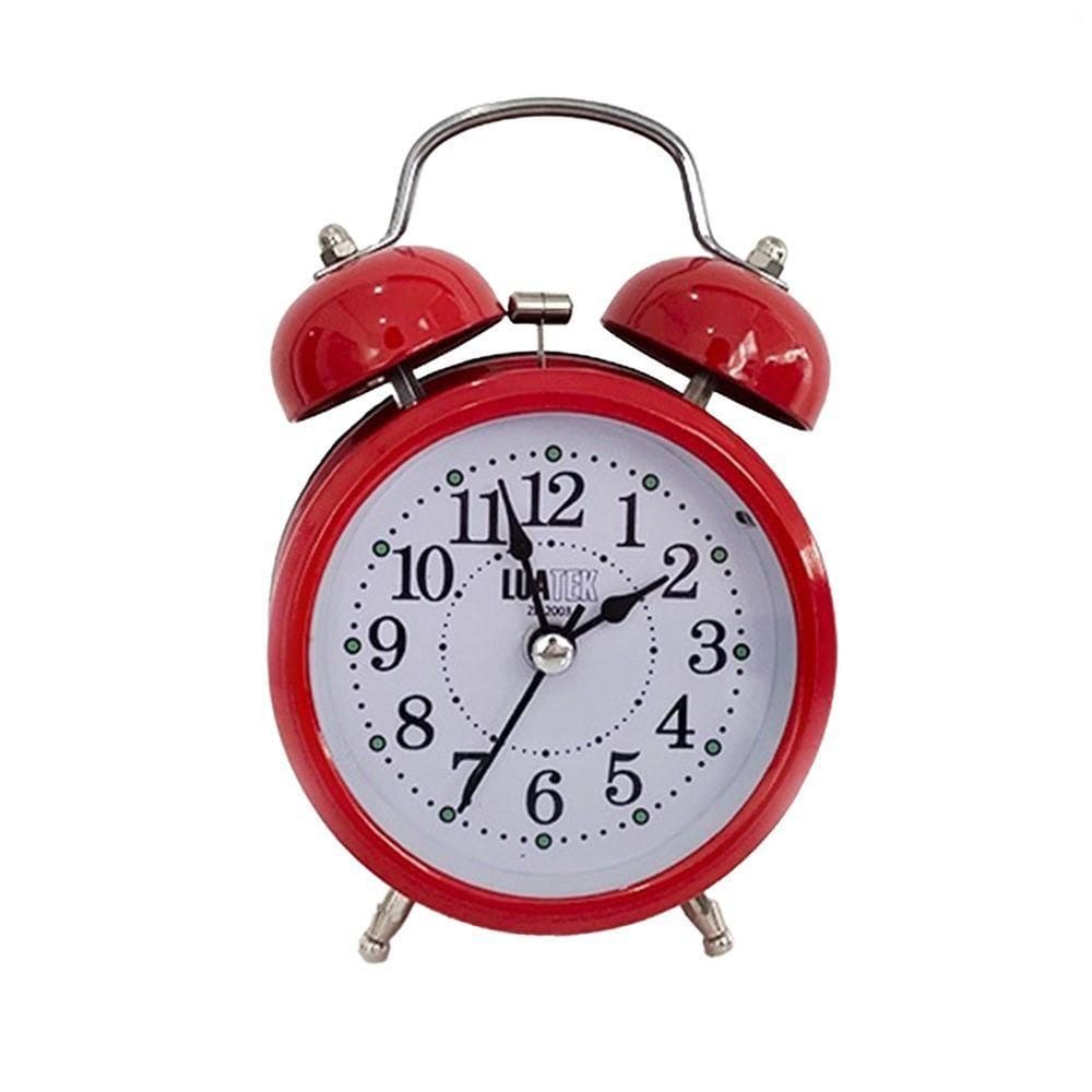 Relógio Despertador Analógico 2 Sinos Modelo Antigo Retro Vermelho