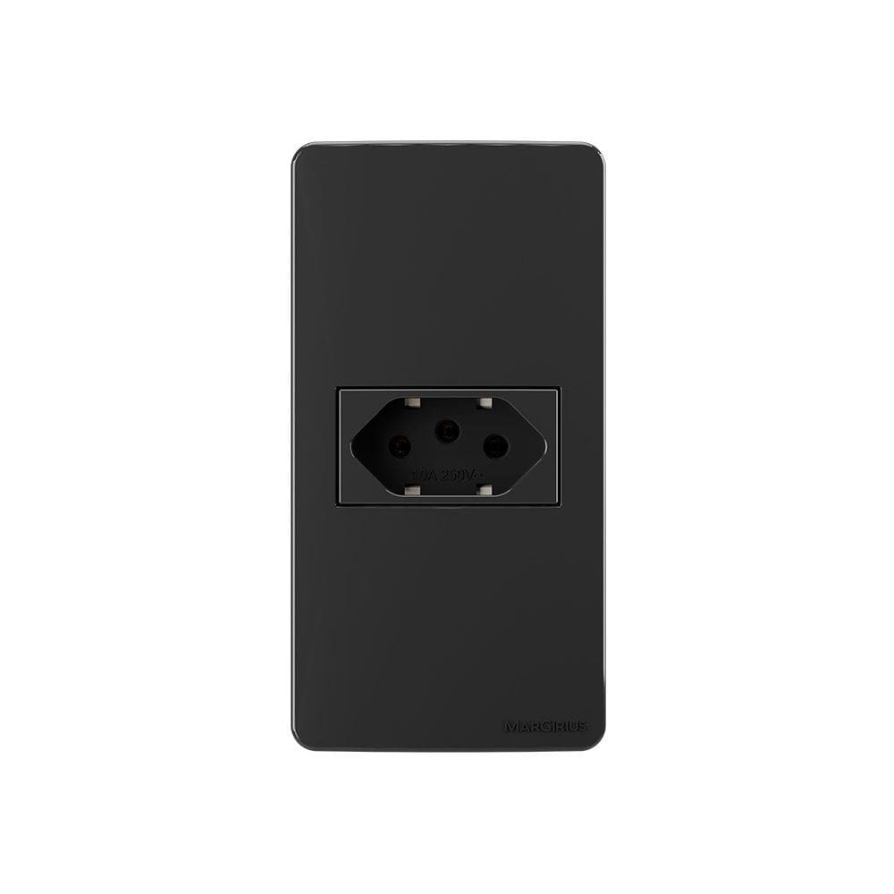 Placa para Condulete Caixa 1" com Tomada MarGirius Sleek 2P+T 10A Preto Ebony