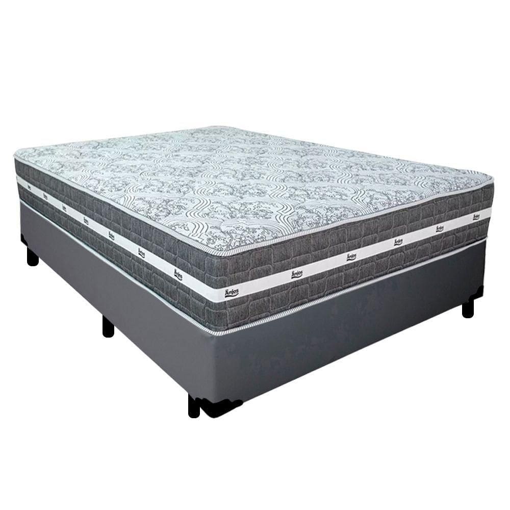 Cama Box Casal Sintético + Colchão Anjos Black Graphite Molas Ensacadas 138x188x64cm Cor:cinza