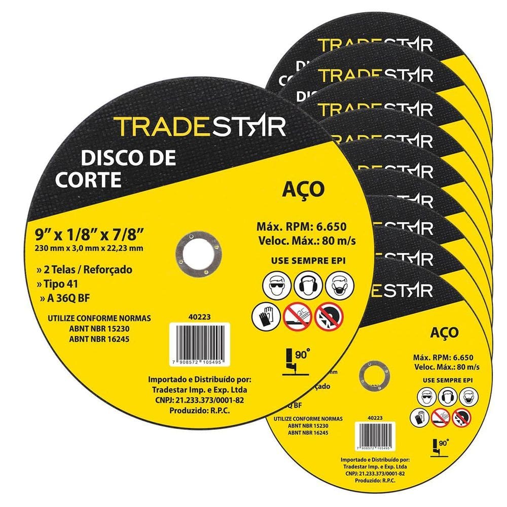 Kit Com 10 Disco De Corte Metal 9 230X3,0 Mm Furo 22/23 Mm