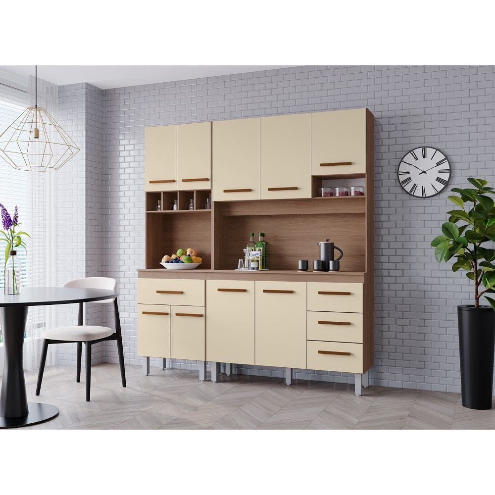 Cozinha Vitória 180m com Paneleiro - Savana/Off White Móblis
