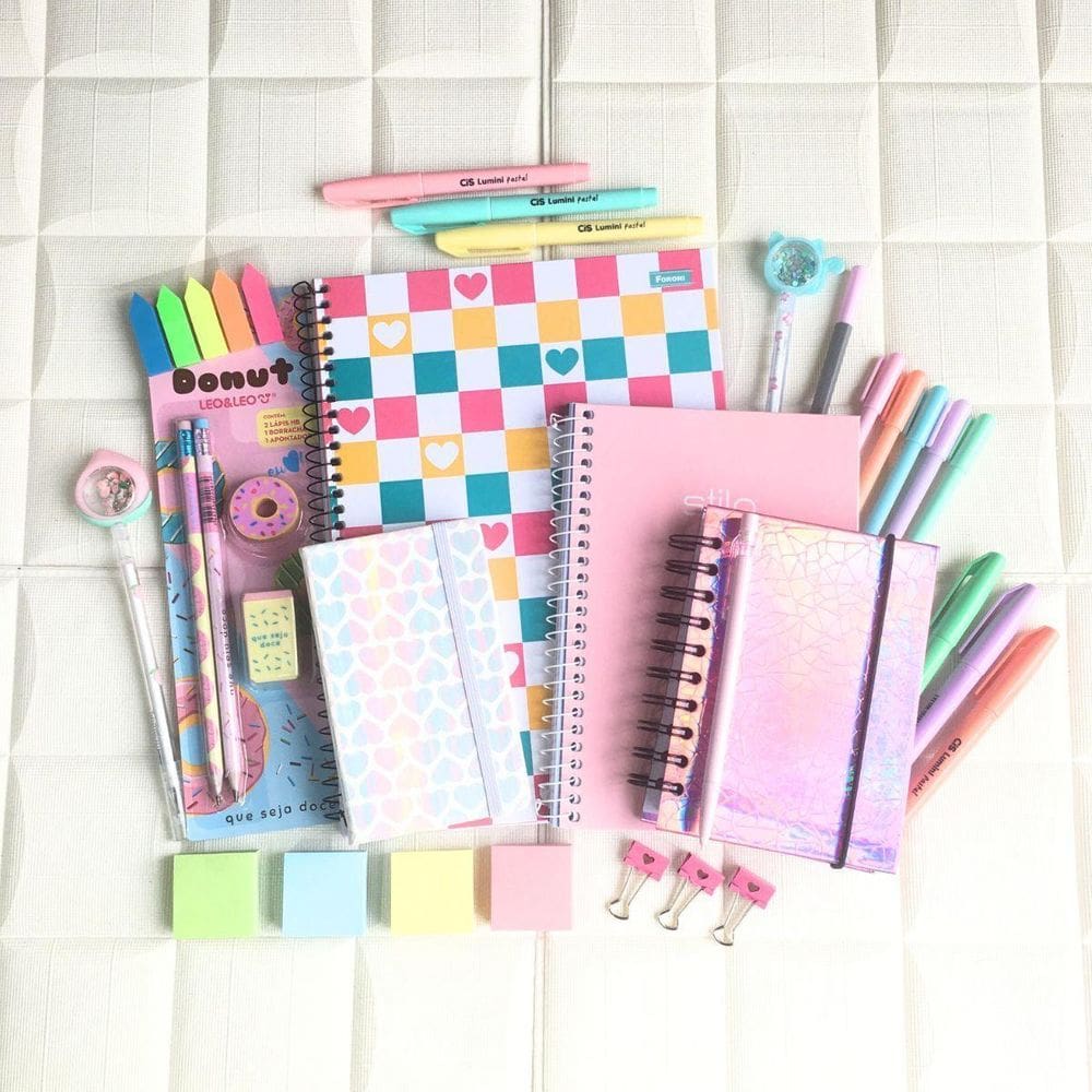 Kit Papelaria Juvenil Fashion Escolar Menina Pasteis