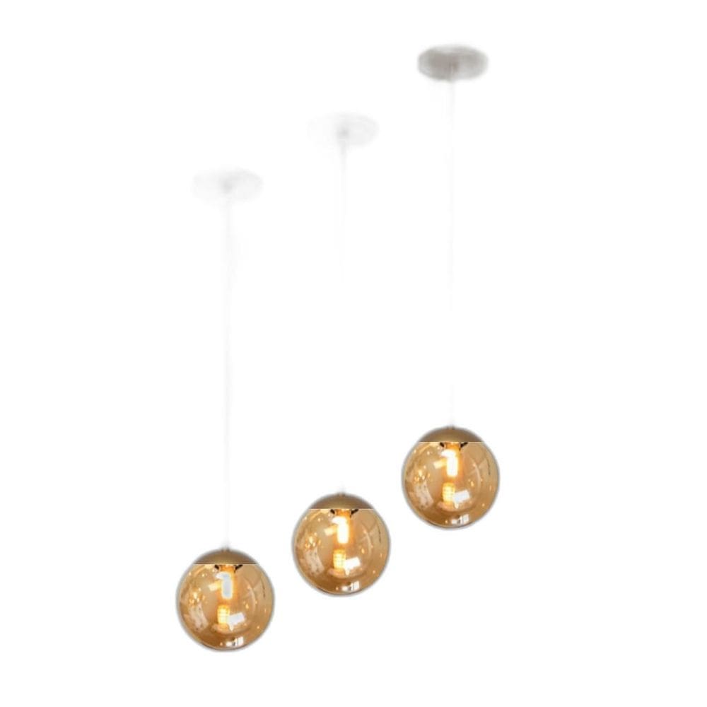 Kit 3 Pendente Dourado Mesa Bancada Balcão Aparador + Led Vi