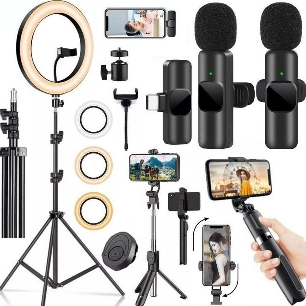 Kit Youtuber Tripé Gravação Vídeo Luz Anel Led Ring Light +