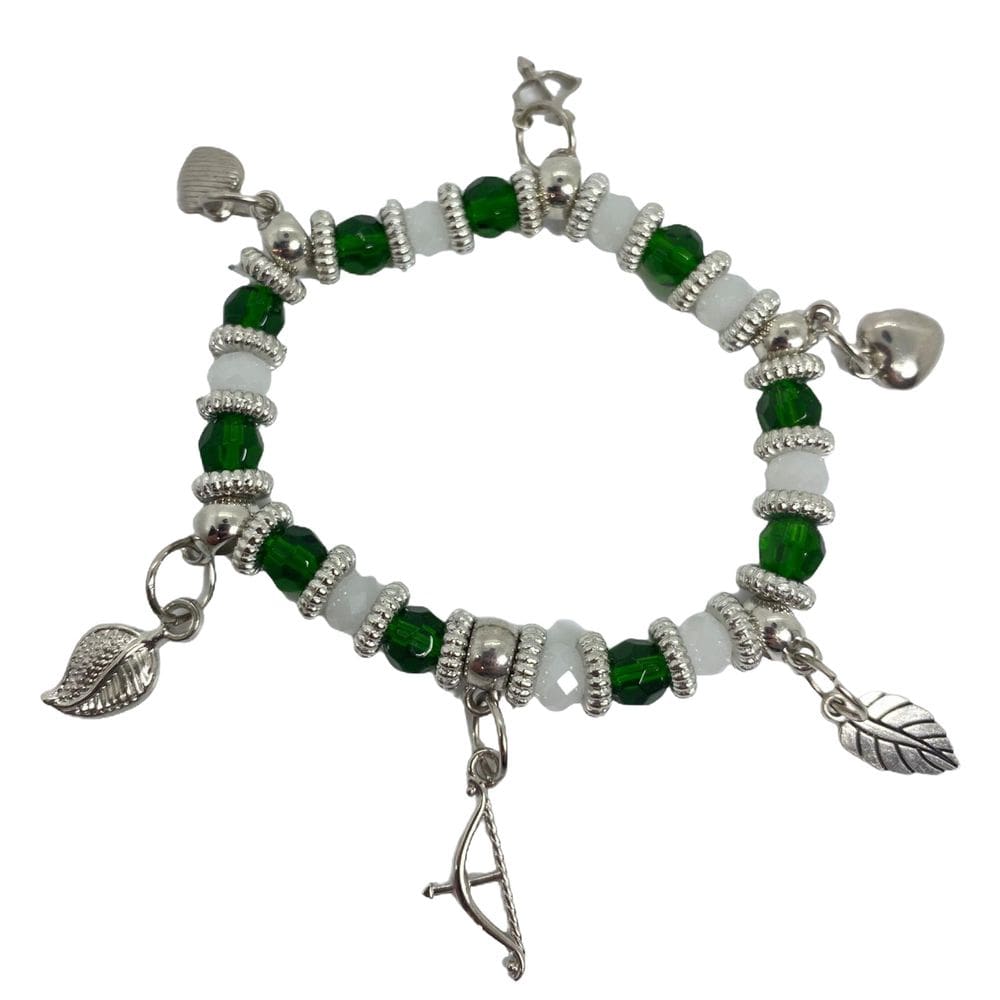 Pulseira Oxossi Verde E Branco Pingentes Cristal E Silicone
