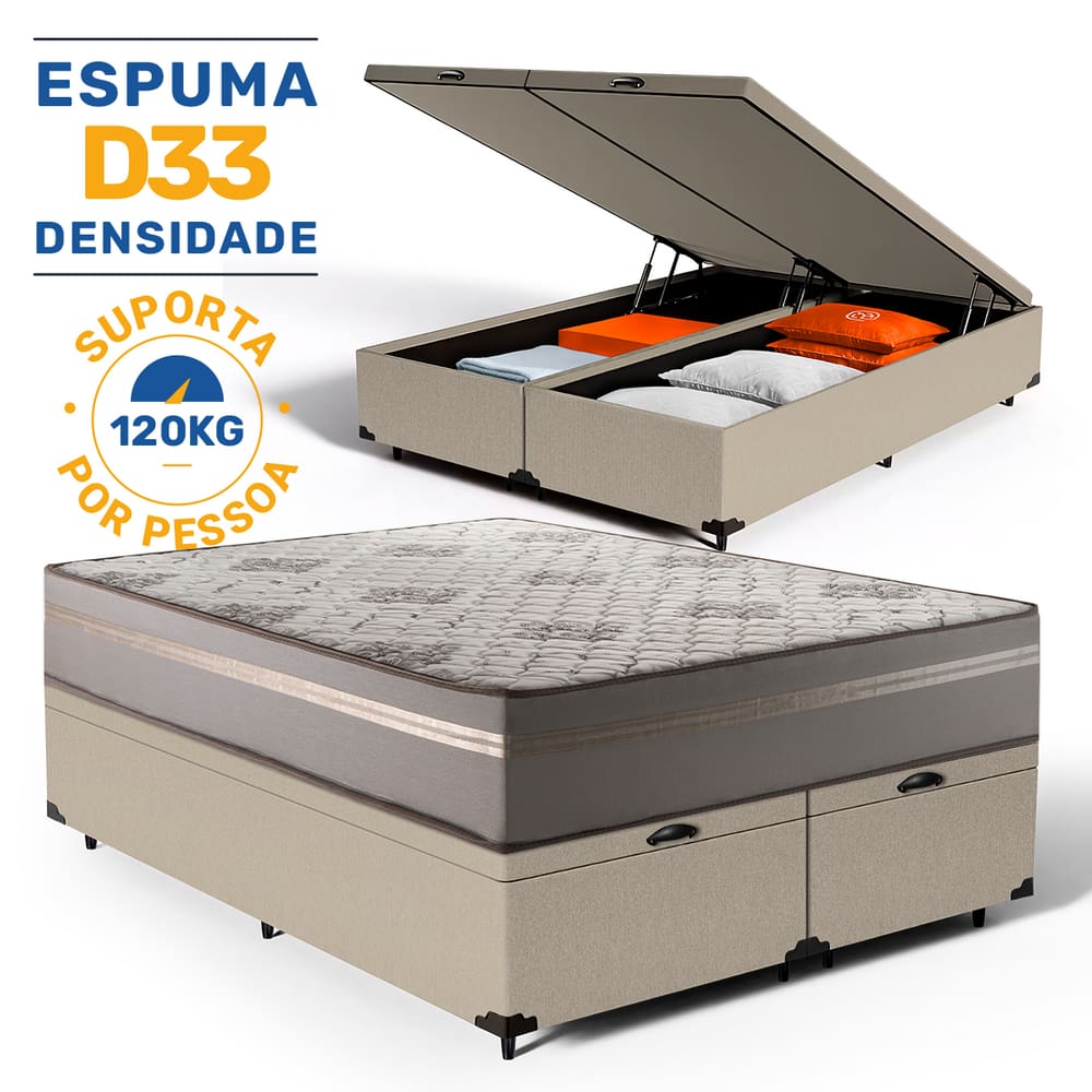 Cama Box Baú com Colchão de Espuma D33 Millenium One Face Queen 158cm
