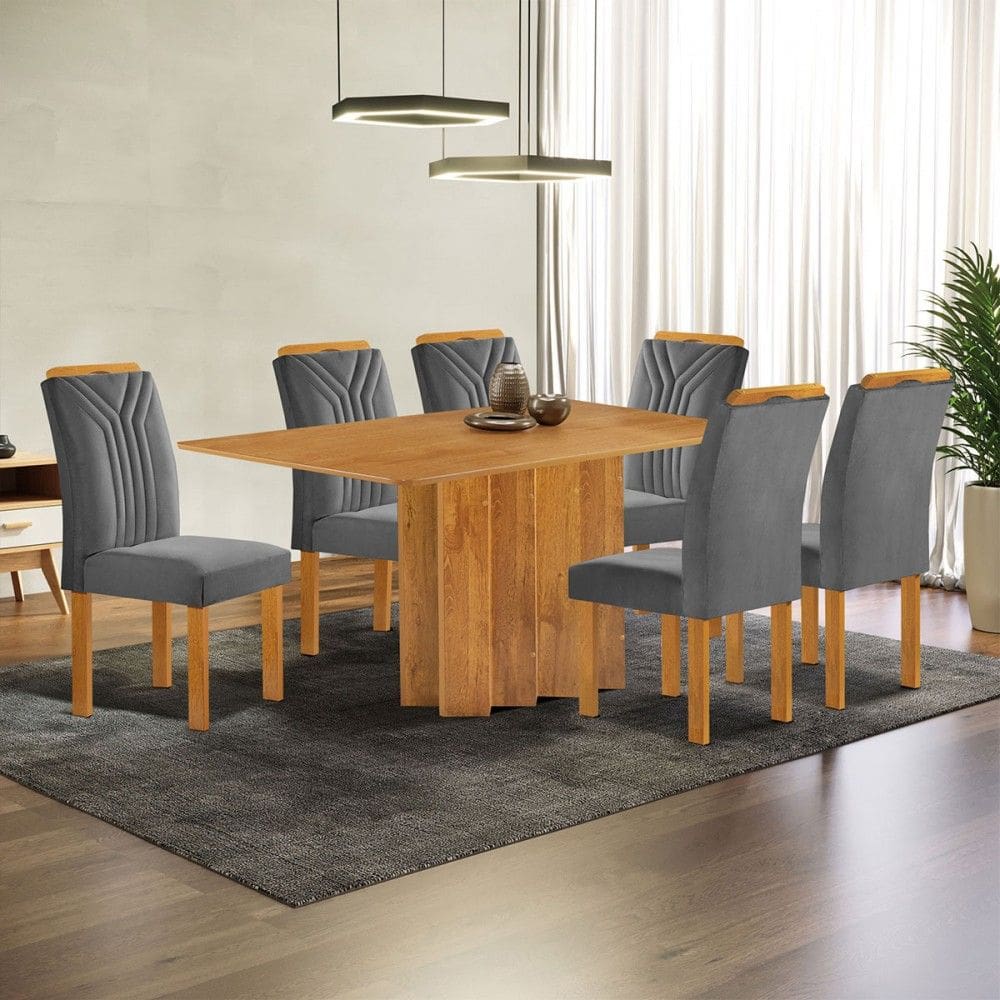 Mesa de Jantar 6 Lugares Lorena Celeste Cinamomo/Cinza - Cel Móveis