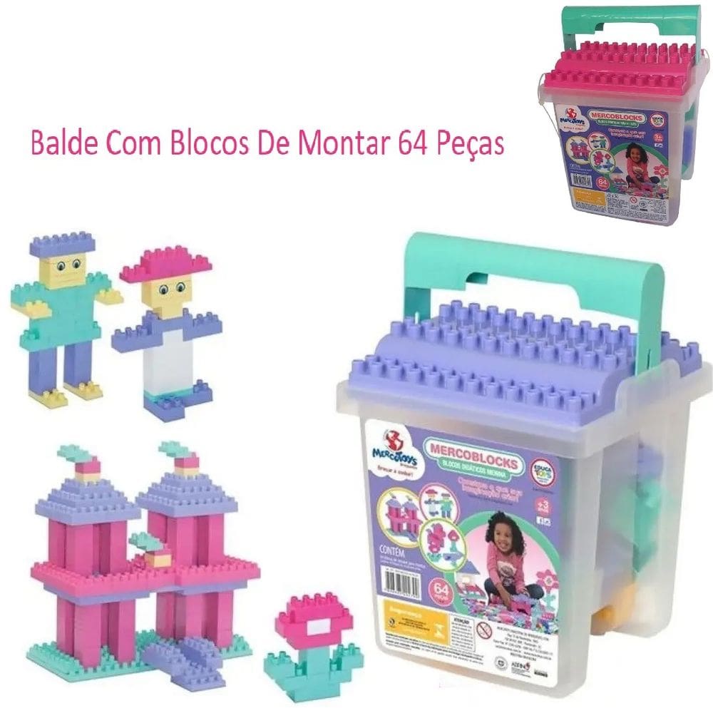 Brinquedo Didático Mercoblocks 64 Peças Feminino - Mercotoys