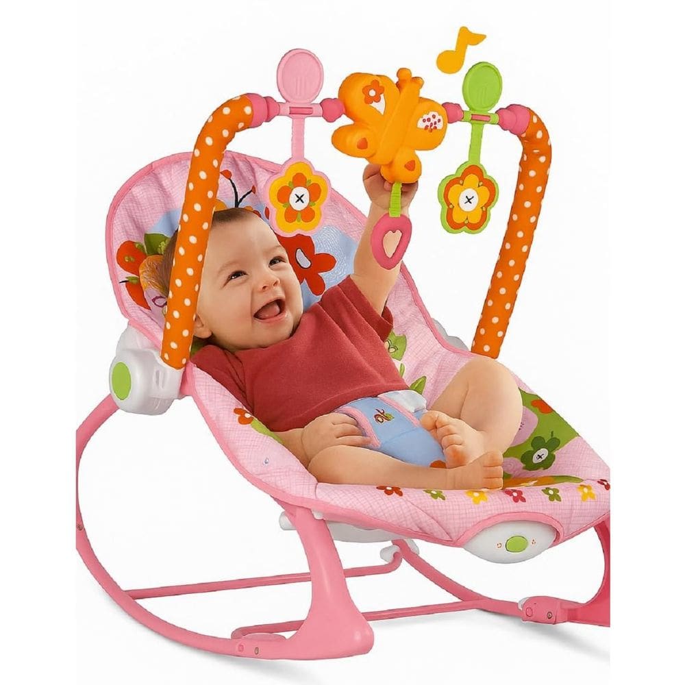 Cadeirinha de Bebê Balanço Infantil 2 em 1 com Vibração e Música – Para Bebês e Crianças até 18kg - ROSA