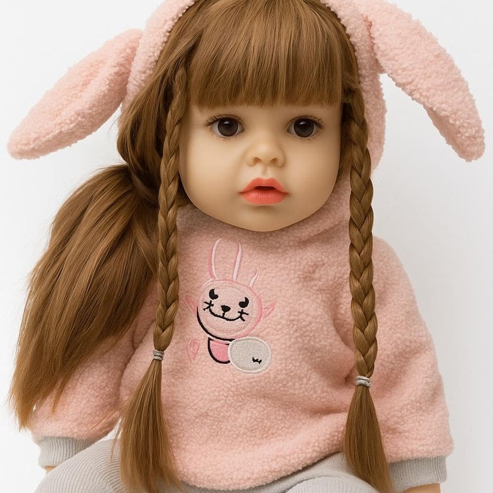 Boneca Reborn Bebê Realista Acompanha Roupinha e Touca com Orelhinhas 40 Cm