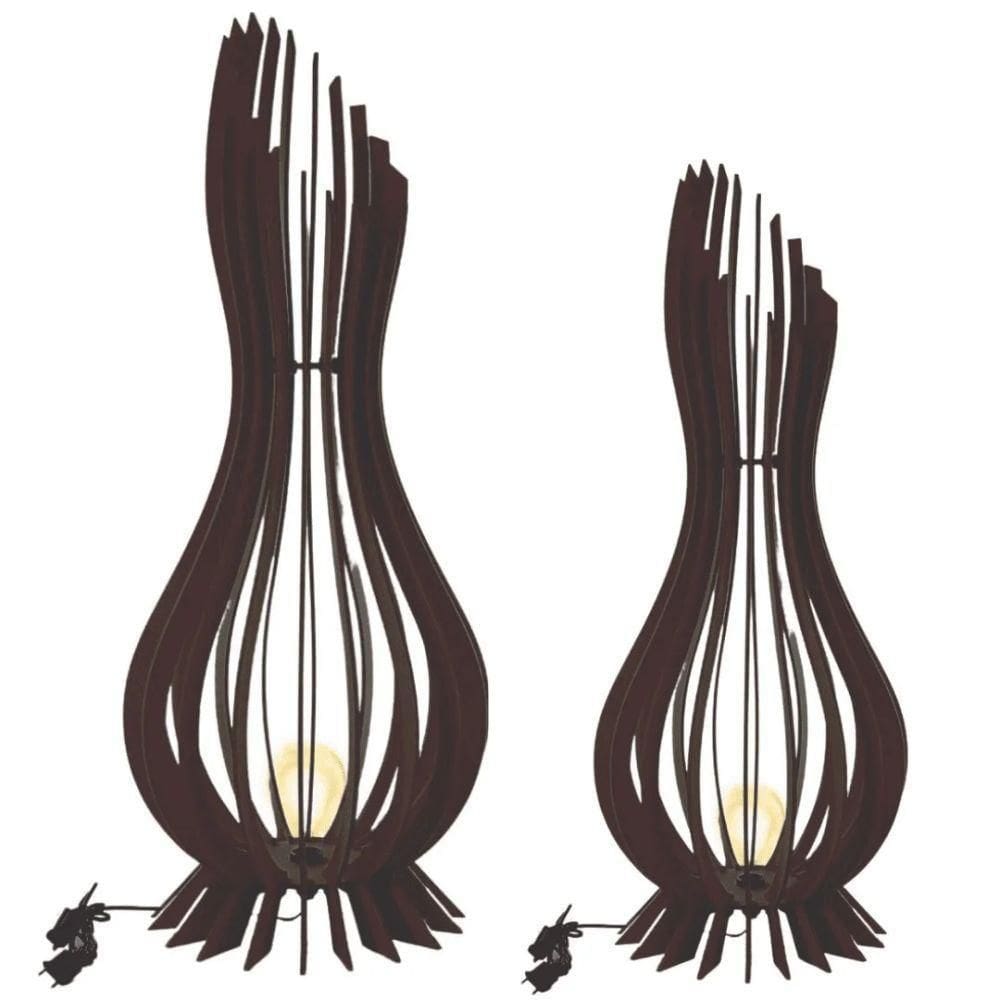 Abajur Grande De Chão Ana Maria Mdf Luminária - Cor:preto-tamanho:kit Com 3 - 90x28cm, 75x23cm E 60x18cm