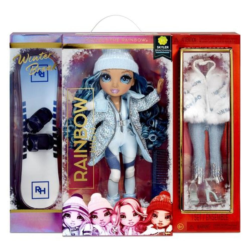 Boneca Rainbow High - Skyler Bradshaw - Winter Break - Com Prancha de Snowboard - 28 cm - Azul