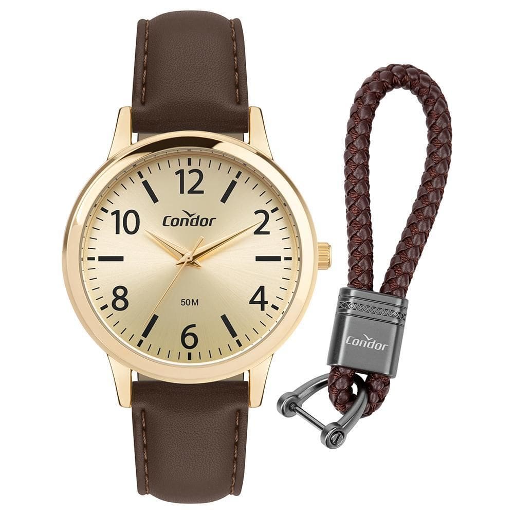 Kit Relógio Condor Masculino Dia A Dia Dourado CO2035NRS/K3X