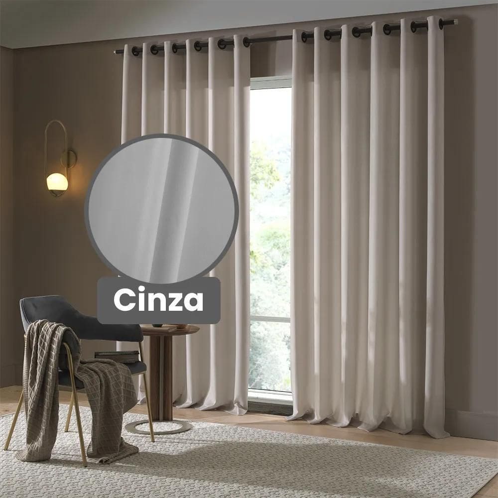 Cortina Rustica Oxford 4,2 X 2,5 - Bella Janela Cinza