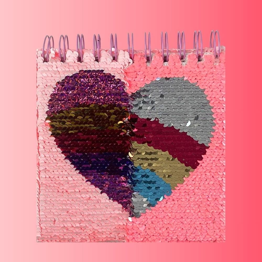 Caderneta Superior Espiral Lantejoulas Folhas Decoradas 14cm x 14cm Capa Texturizada