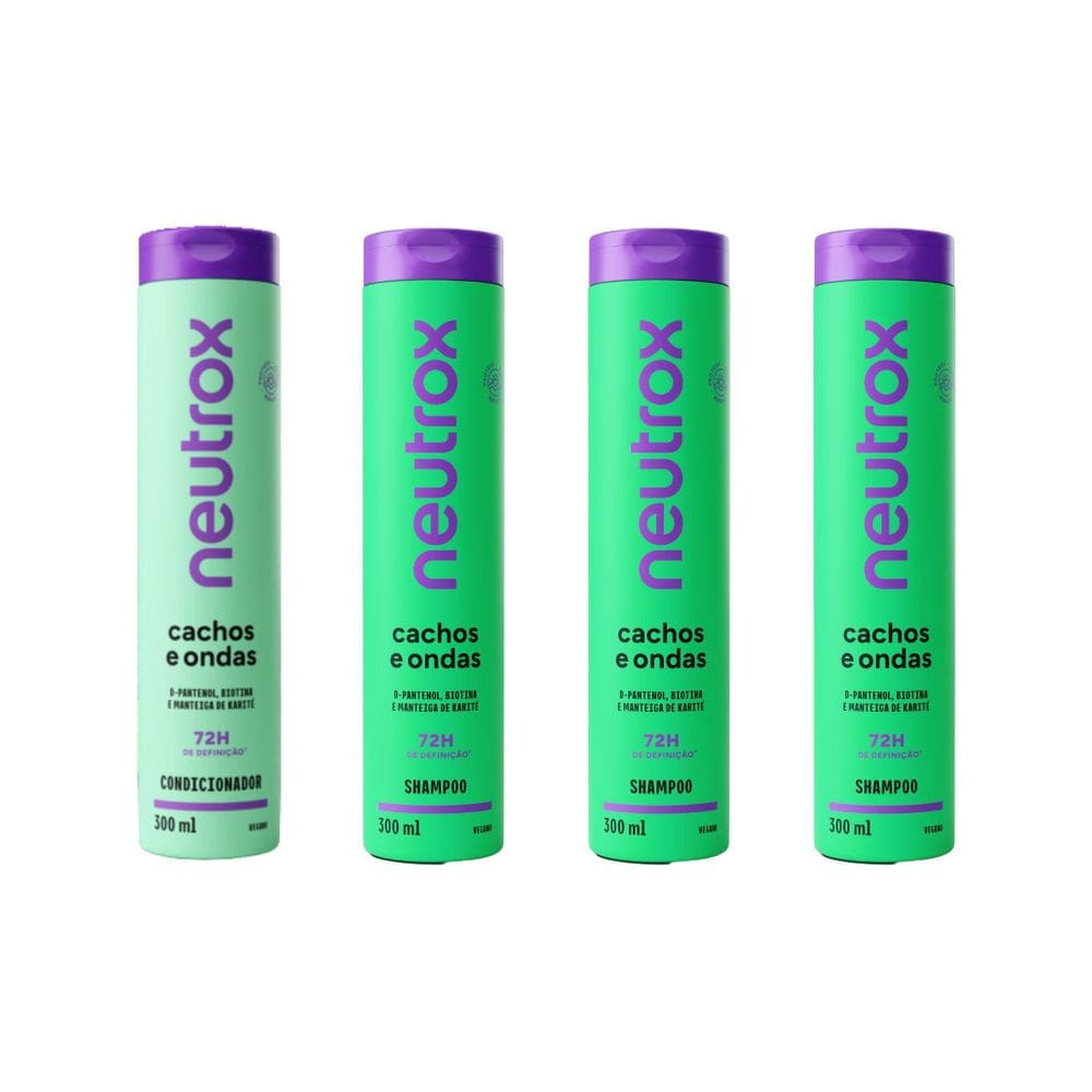 Kit Neutrox Cachos Ondas 1 Cond 300Ml + 3 Shampoo 300Ml