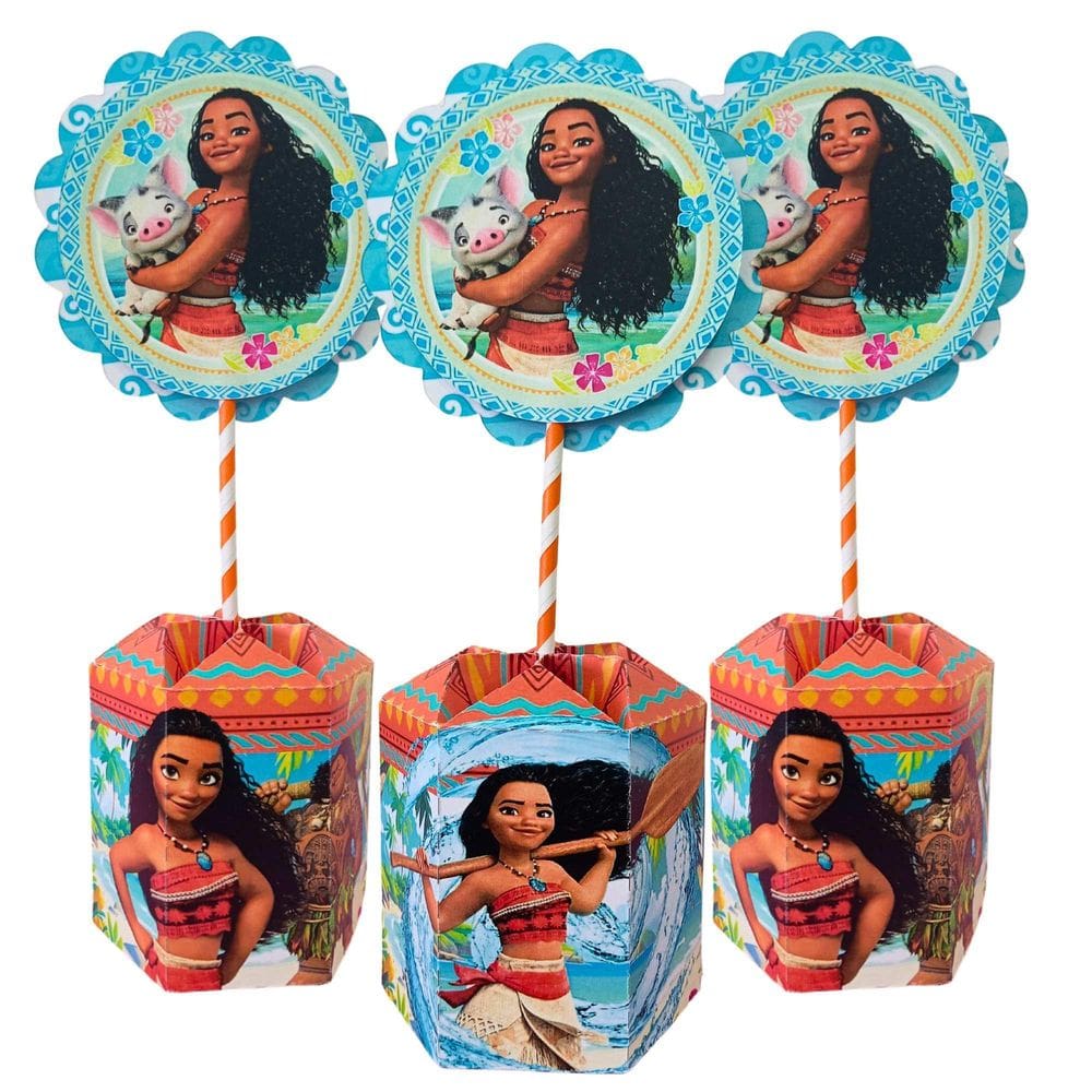 Kit 10 Centro De Mesa Decoração Moana E Maui Personalização