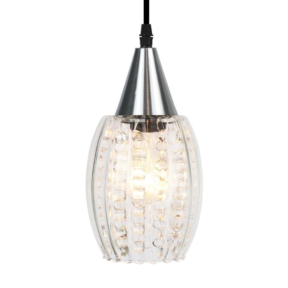 Lustre Pendente Taschibra Cristal Badih P Canelado E27 Prata