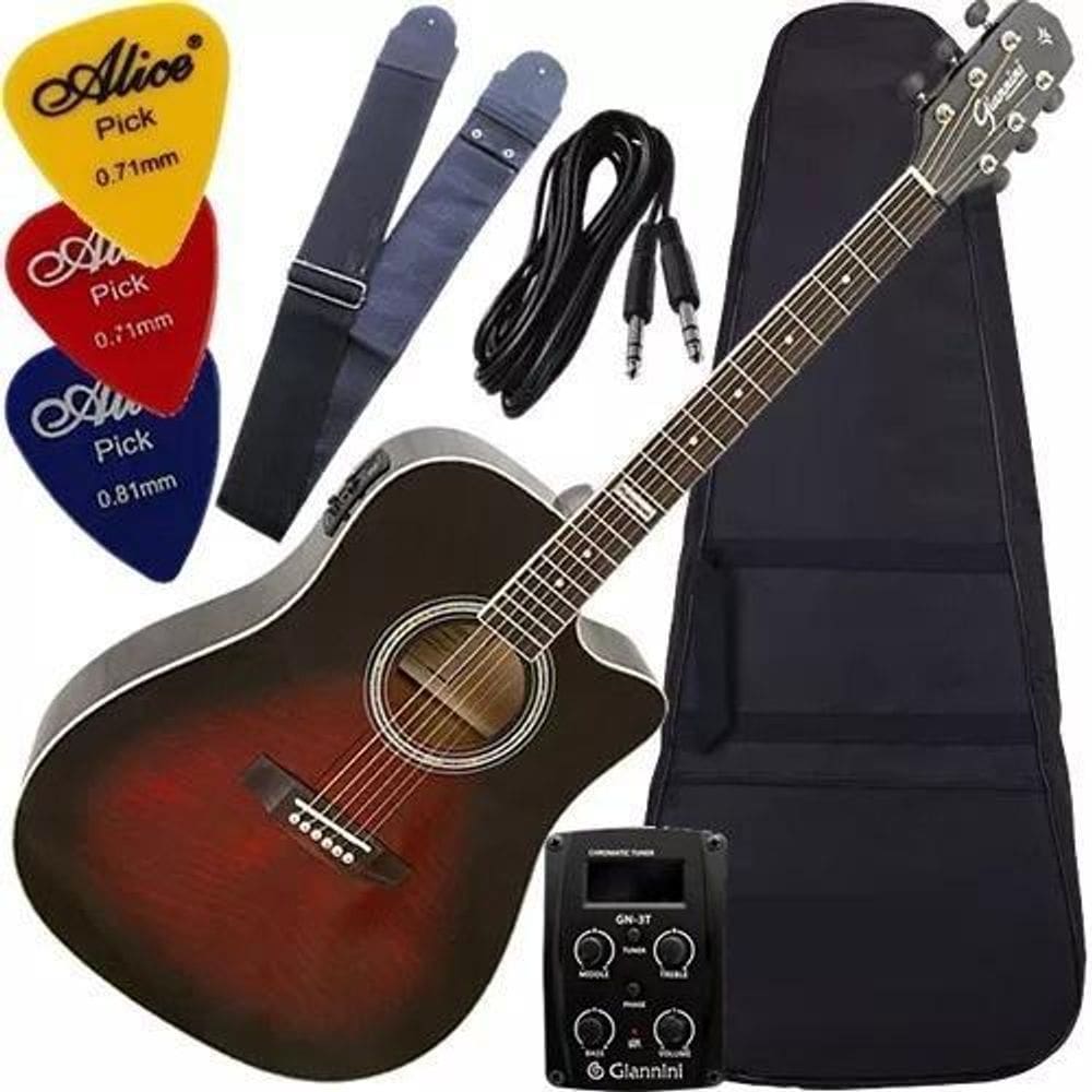 Kit Violão Eletroacústico Folk Completo Gf1D Brb Giannini