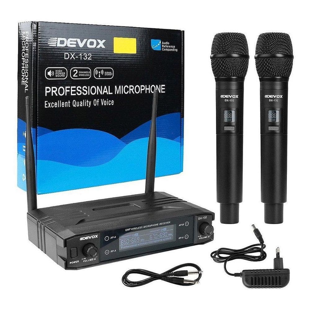 Microfone Sem Fio Duplo De Mão Uhf Devox Dx132 Profissional