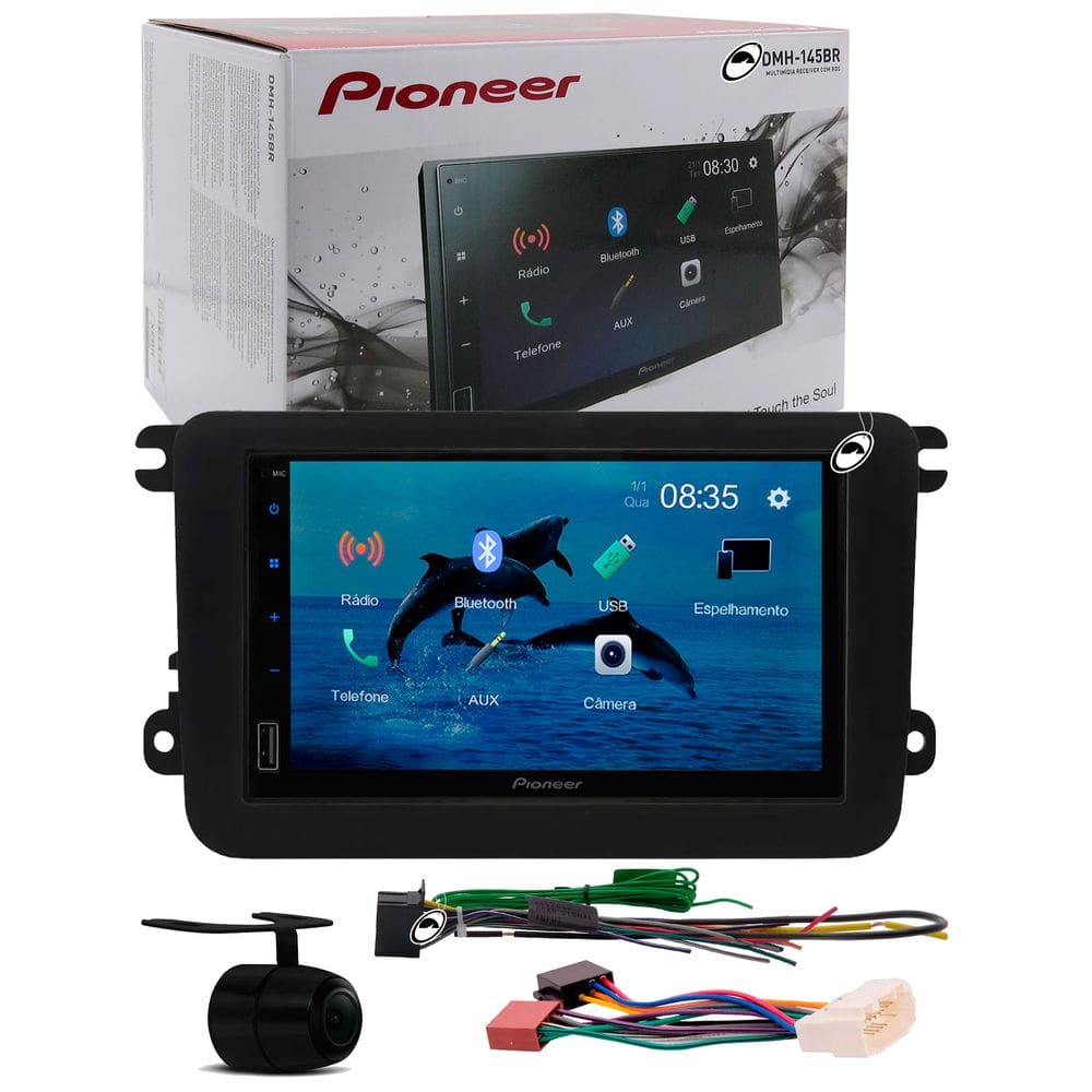 Multimídia Pioneer DMH-145BR Gol Saveiro Voyage G7 G8 Bluetooth USB + Moldura + Câmera Ré