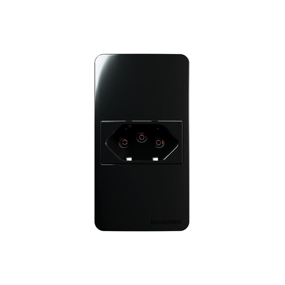 Placa para Condulete Caixa 3/4" com Tomada MarGirius Sleek 2P+T 10A Preto Ebony