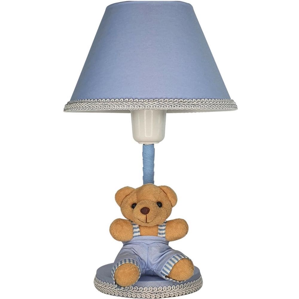 Abajur Infantil Bebê Quarto Criança Liso Urso Bege Azul