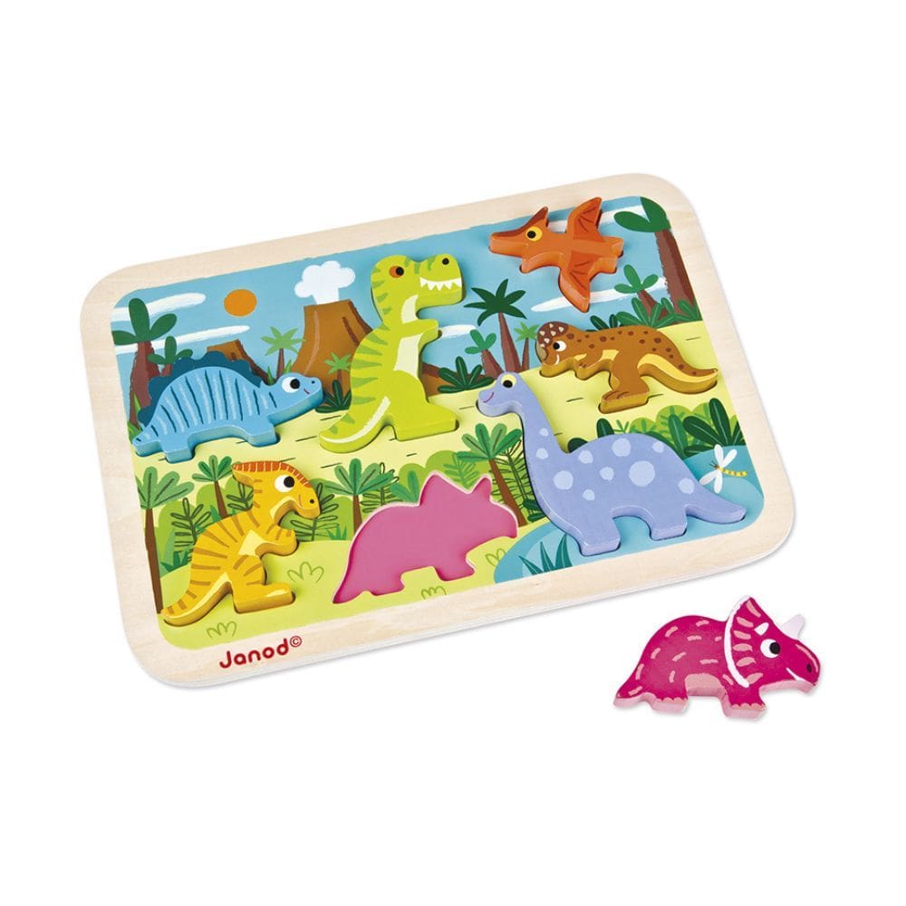 Encaixa Formas Dinossauros Madeira 8 Peças Brinquedo Educativo Janod