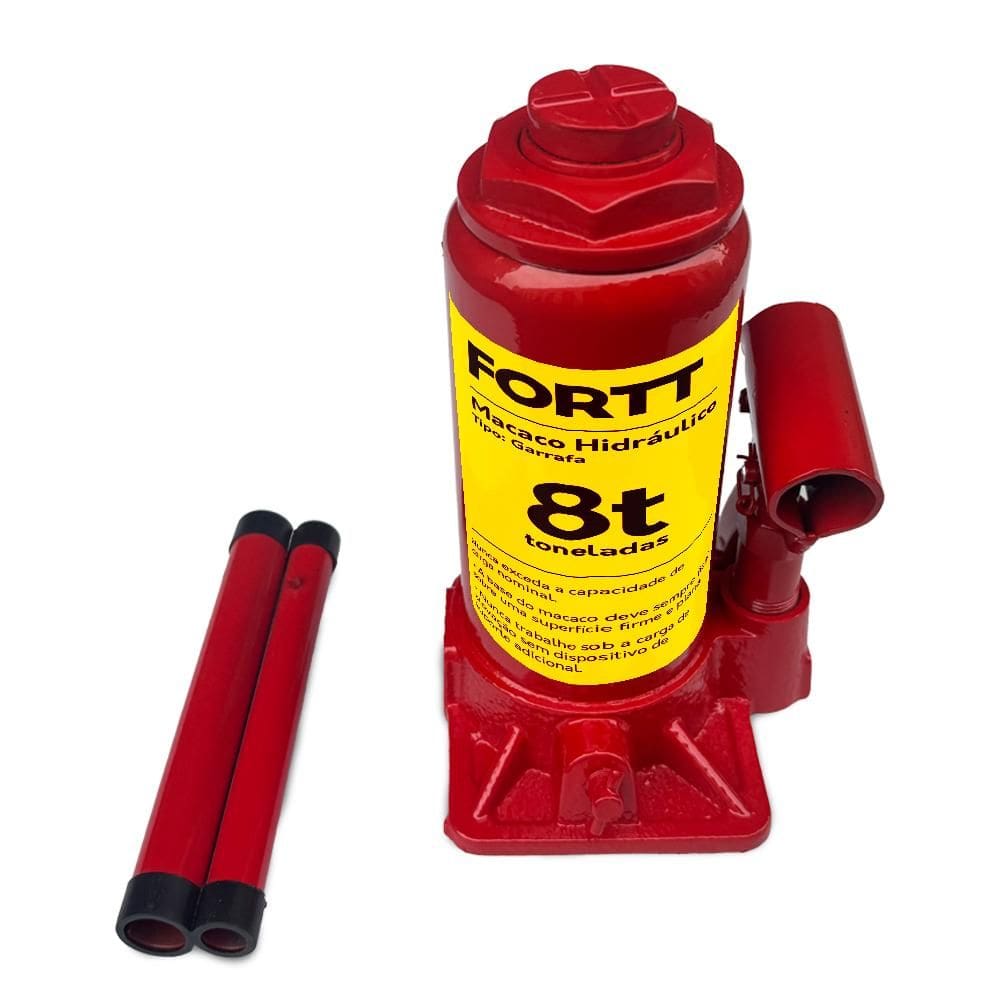 Macaco Hidráulico tipo Garrafa 8 Ton Fortt Vermelho - MHG001-8ton\n