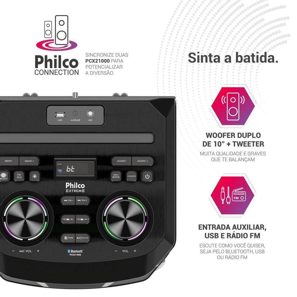 Caixa de som Amplificada Philco Exbass 2100W | Casas Bahia
