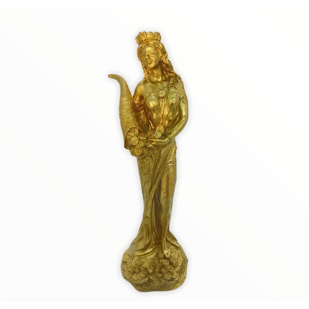 Escultura Deusa Da Fortuna 18 Cm Dourada E Prata Brilhante