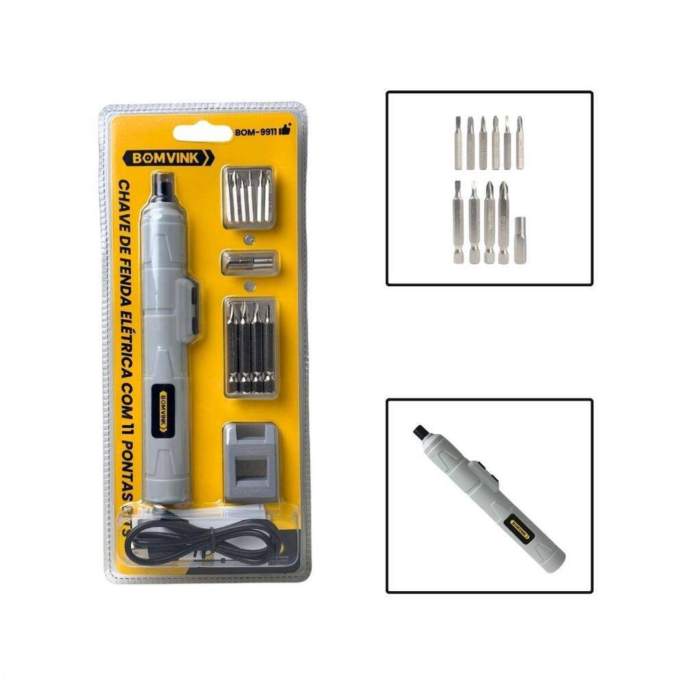 Chave De Fenda Elétrica Com 11 Pontas Bits 3.6V 13000Mah