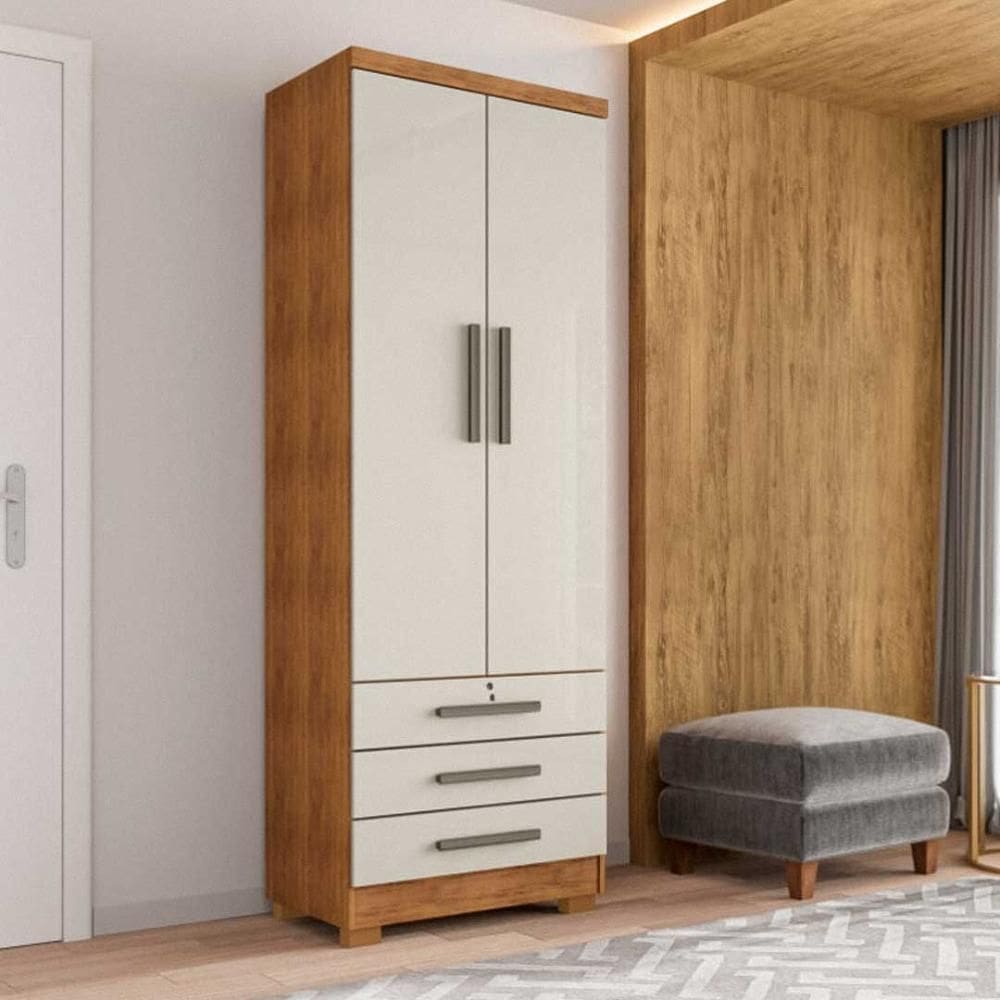 Guarda Roupa Solteiro Floripa 2 Portas 3 Gavetas com Cabideiro