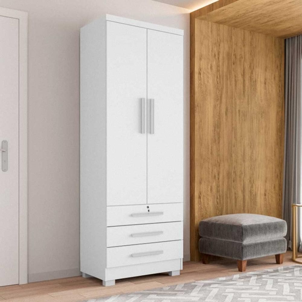 Guarda Roupa Solteiro Floripa 2 Portas 3 Gavetas com Cabideiro