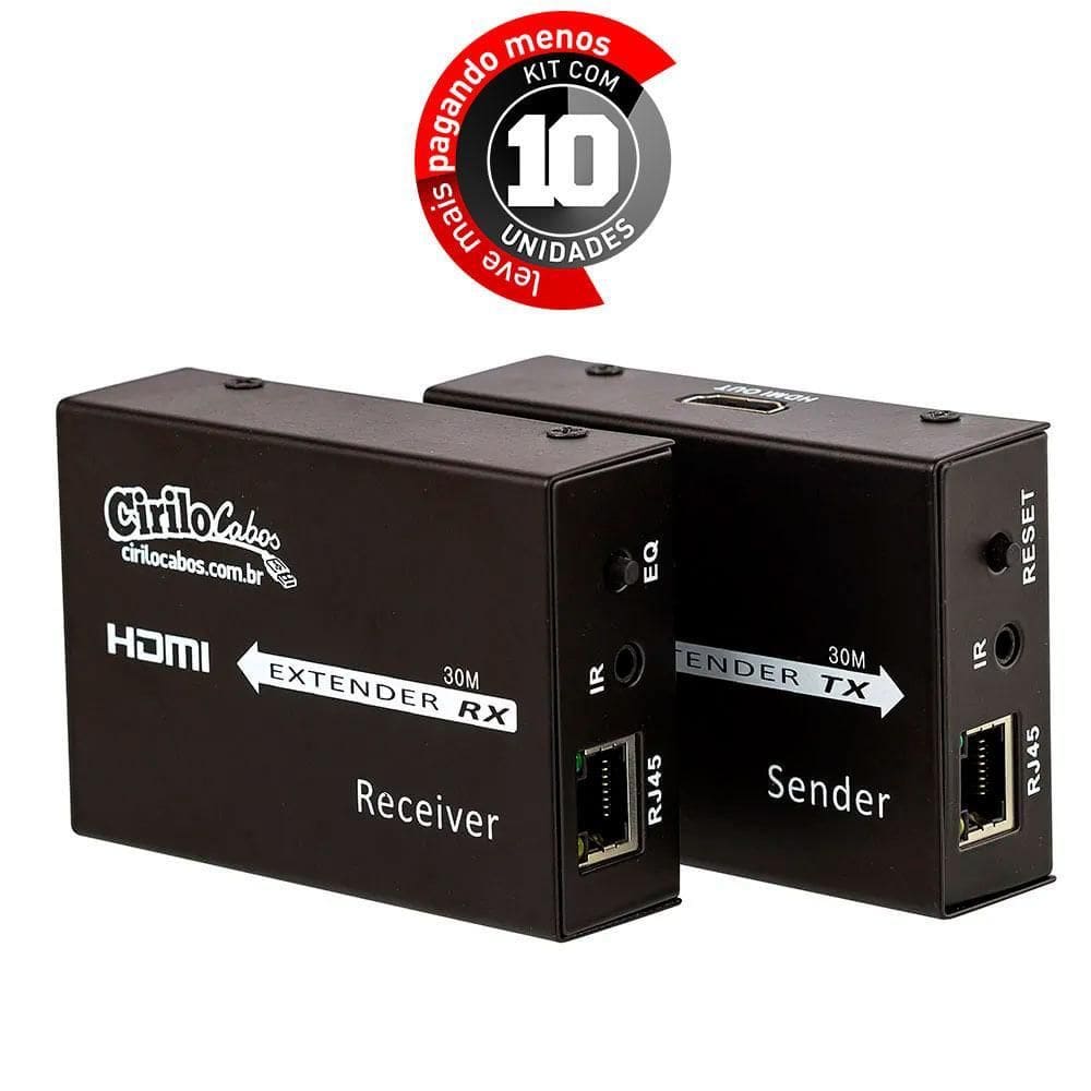 Extensor Hdmi 30 Mt - Cat5E/Cat6 3D - 1080P - Kit Com 10