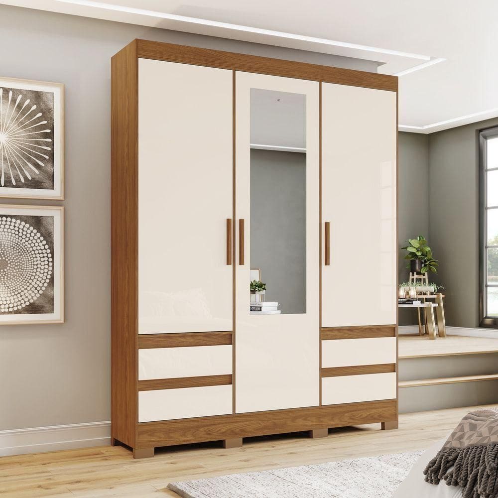 Guarda Roupa Henn Briz 3 Portas 4 Gavetas Nature Off White