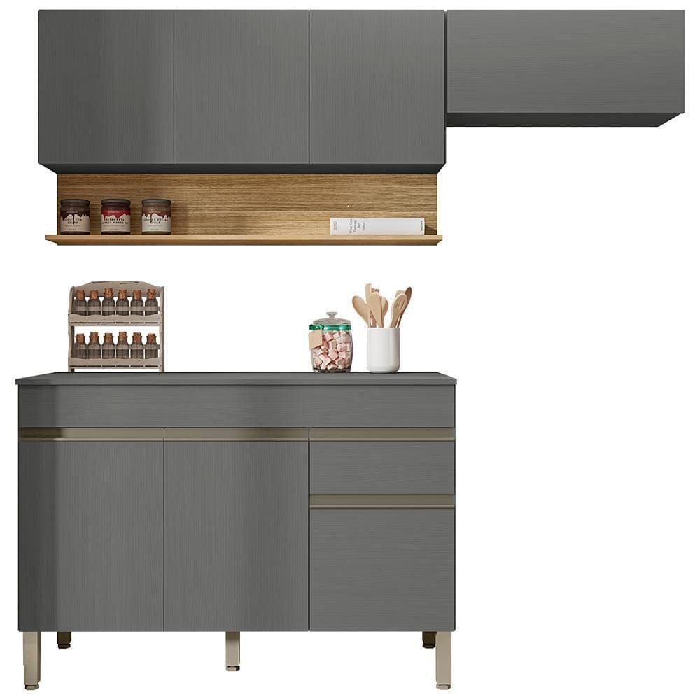 Cozinha Modulada 3 Pecas Balcao Com Tampo Line Ktp Gris Cp Freijo
