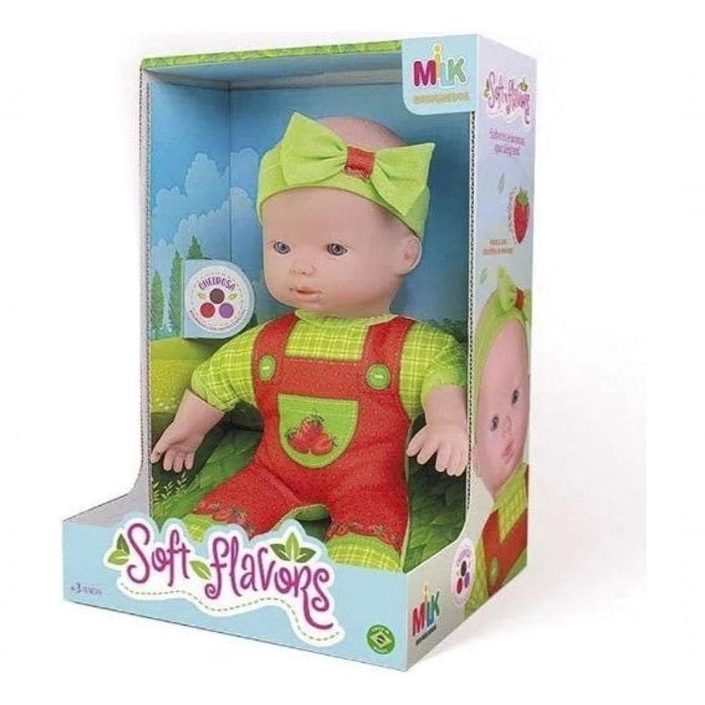 Boneca Fofinha Macia Soft Flavors Morango 29cm Milk 0644
