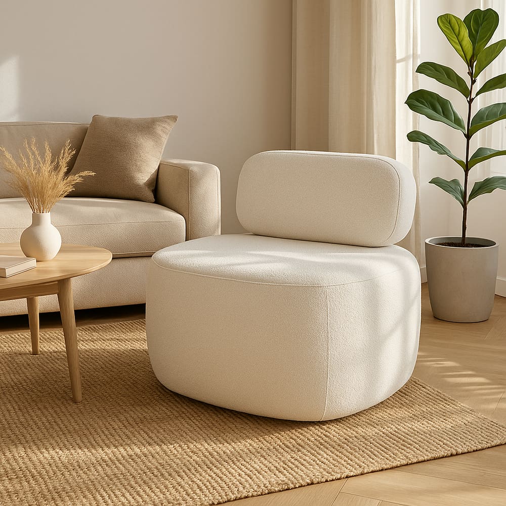 Poltrona Estofada Confortável Off  White Design Minimalista