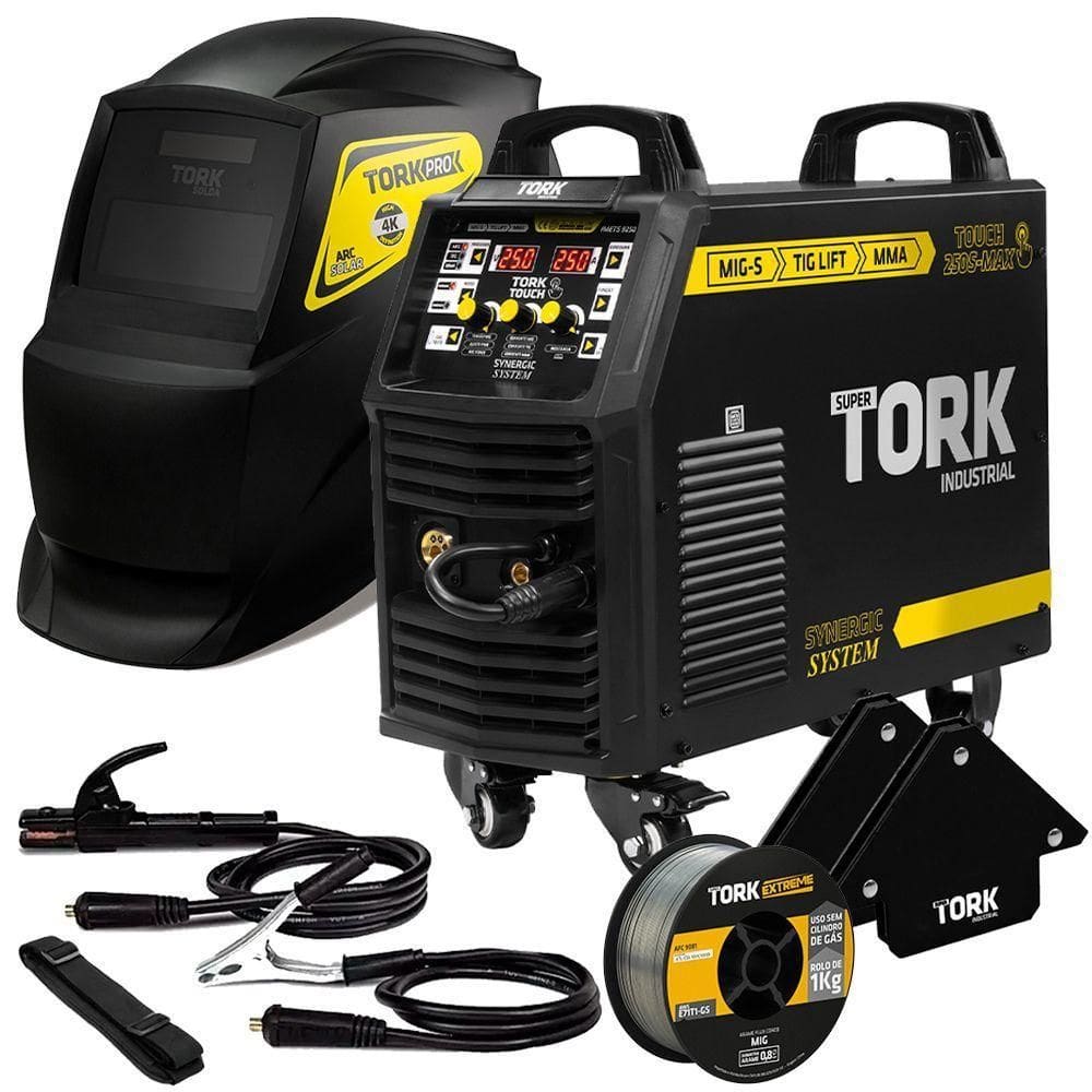 Kit Soldagem Inversor 250A +Máscara 4K +2 Esquadros + Arame